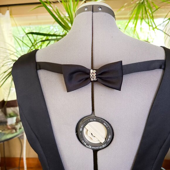 Vintage Niki Livas Black Satin Dress Rhinestone Bow in Back 12 Original USA - Picture 4 of 8